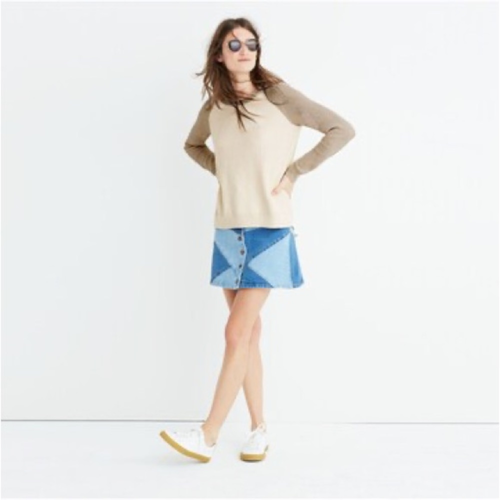 Madewell Province Cross-Back Pullover Sweater in Colorblock Heather Moonstone - Picture 4 of 6